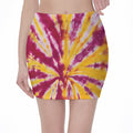 Red And Yellow Spider Tie Dye Print Pencil Mini Skirt