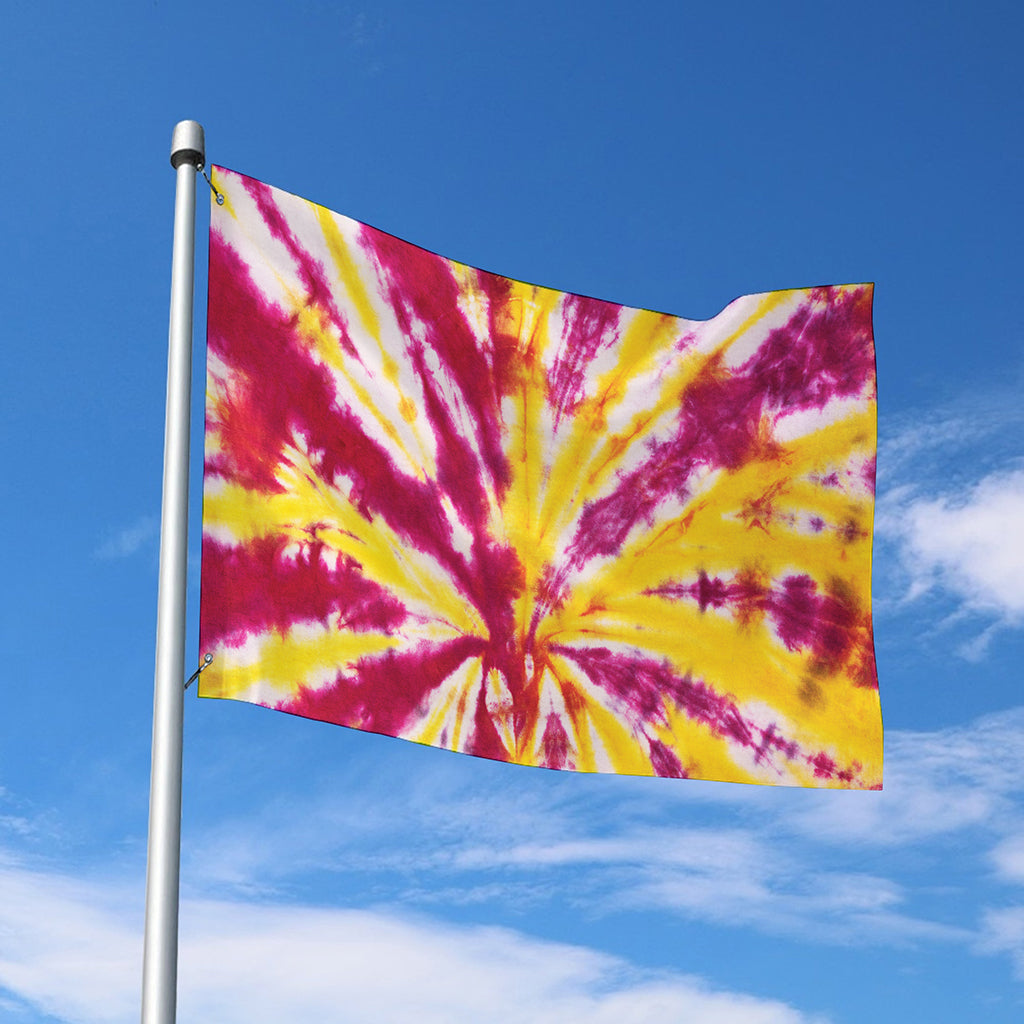 Red And Yellow Spider Tie Dye Print Polyester Flag