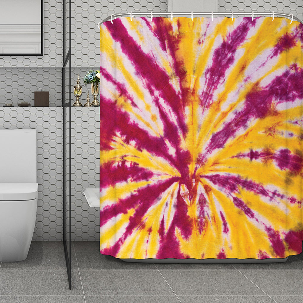 Red And Yellow Spider Tie Dye Print Polyester Shower Curtain