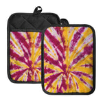 Red And Yellow Spider Tie Dye Print Pot Holders With Pocket