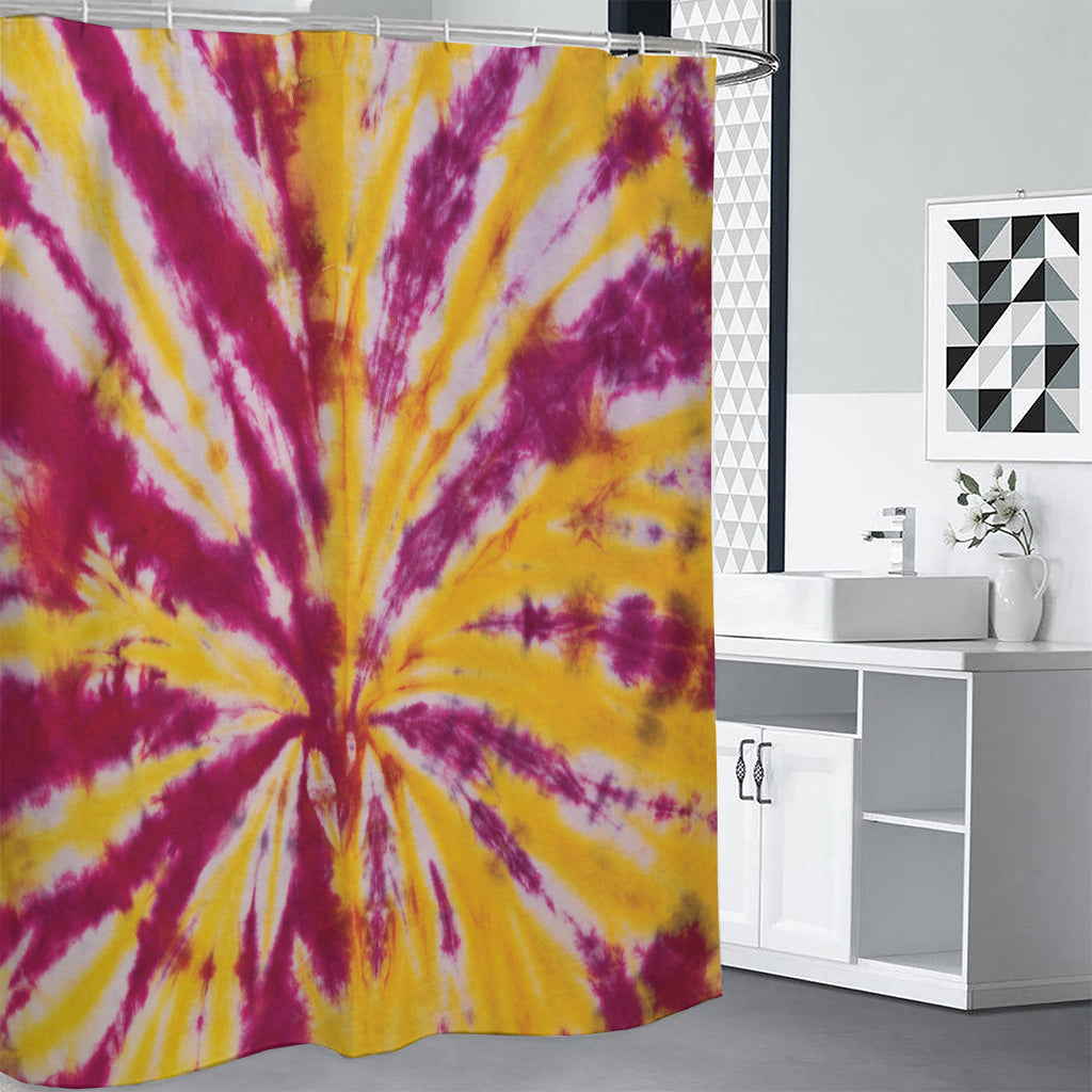 Red And Yellow Spider Tie Dye Print Premium Shower Curtain
