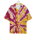 Red And Yellow Spider Tie Dye Print Rayon Hawaiian Shirt