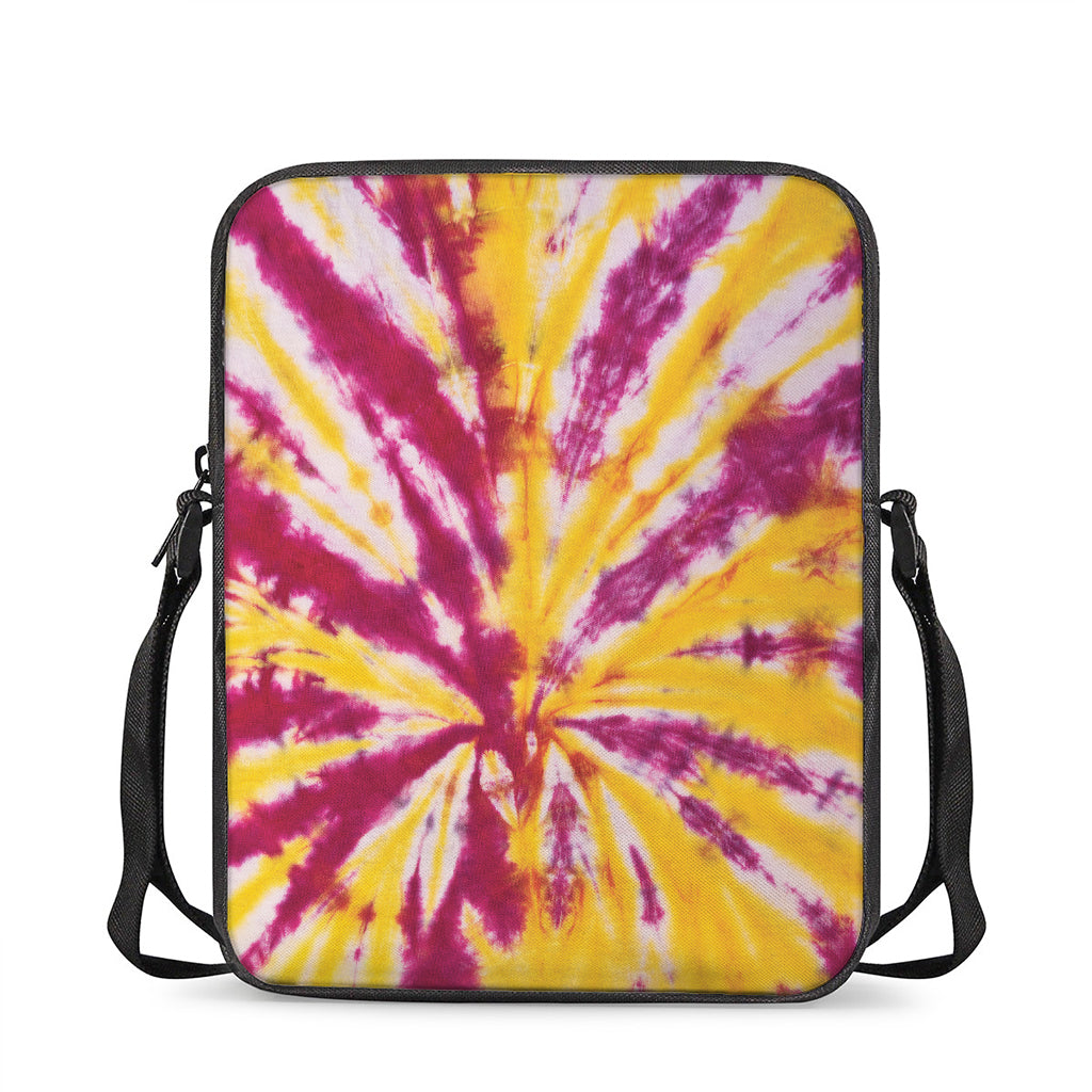 Red And Yellow Spider Tie Dye Print Rectangular Crossbody Bag
