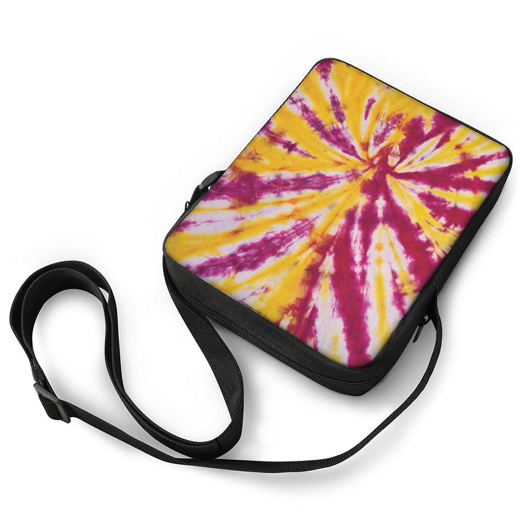 Red And Yellow Spider Tie Dye Print Rectangular Crossbody Bag