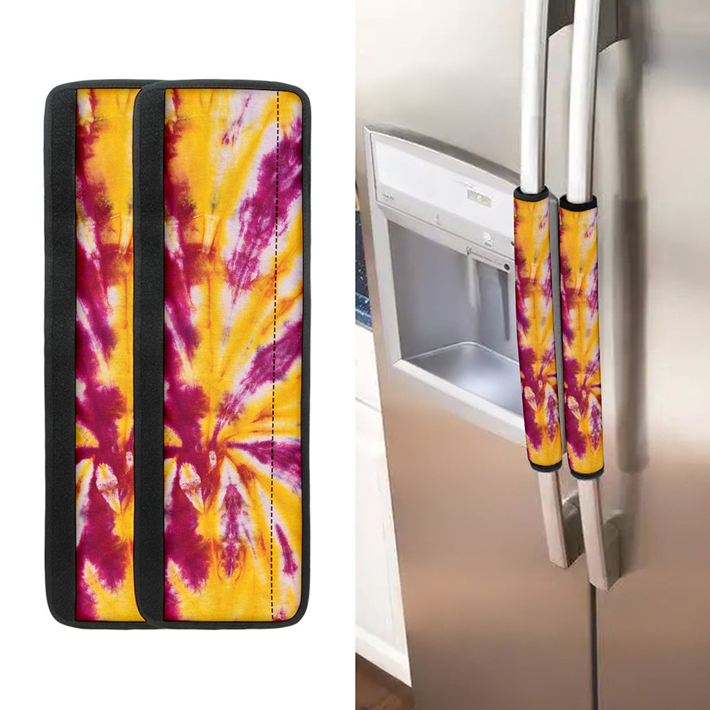 Red And Yellow Spider Tie Dye Print Refrigerator Handle Covers