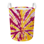 Red And Yellow Spider Tie Dye Print Round Laundry Basket