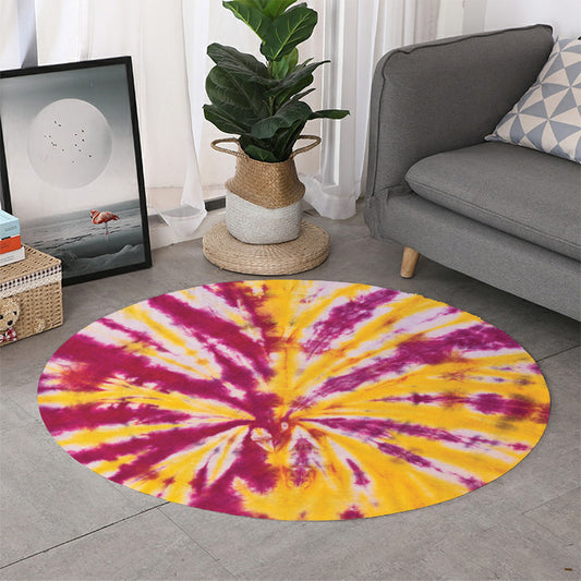 Red And Yellow Spider Tie Dye Print Round Rug