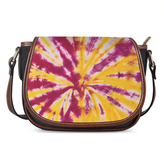 Red And Yellow Spider Tie Dye Print Saddle Bag