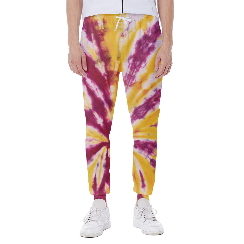Red And Yellow Spider Tie Dye Print Scuba Joggers