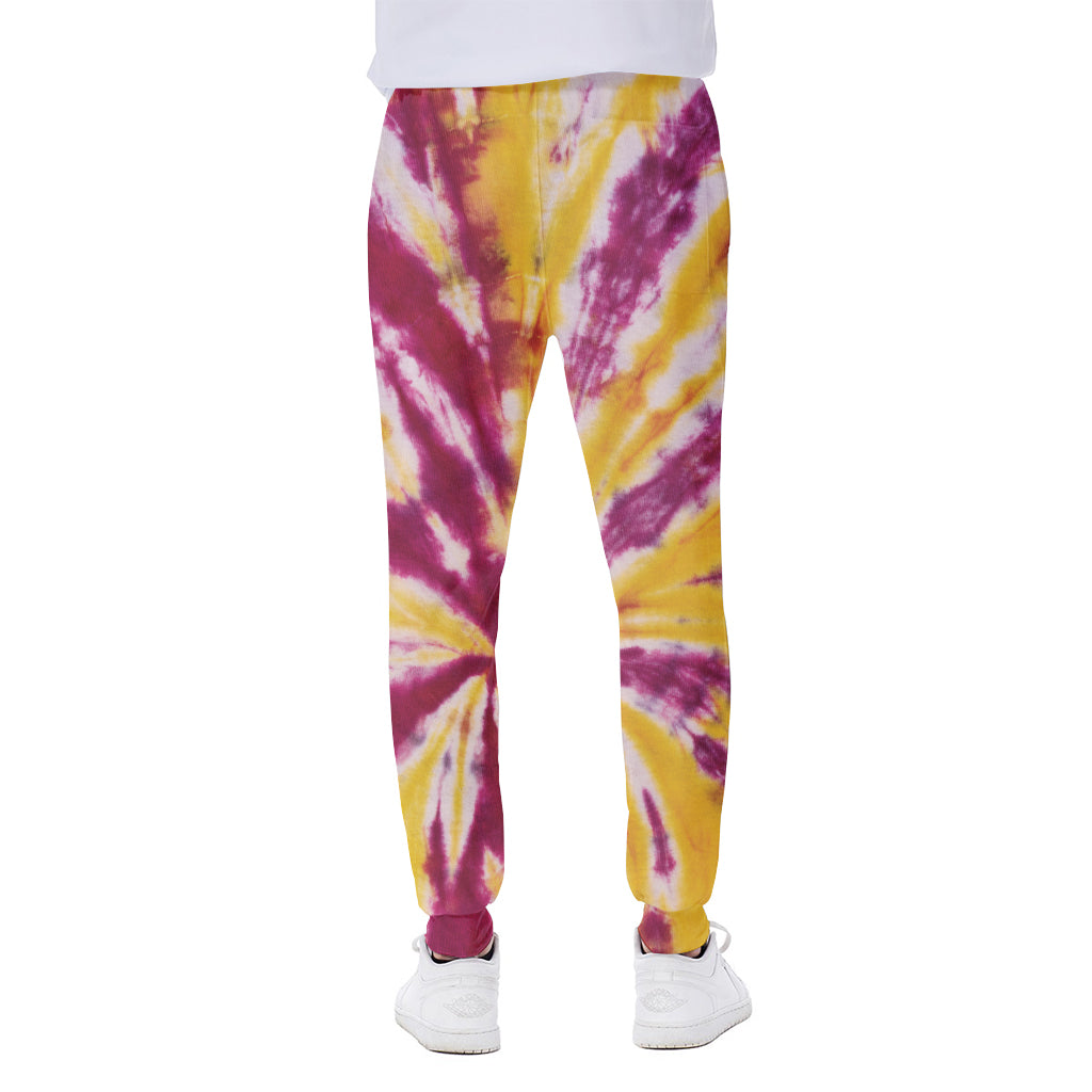 Red And Yellow Spider Tie Dye Print Scuba Joggers
