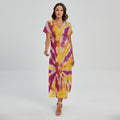 Red And Yellow Spider Tie Dye Print Short Sleeve Maxi Dress