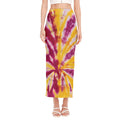Red And Yellow Spider Tie Dye Print Side Slit Maxi Skirt
