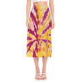 Red And Yellow Spider Tie Dye Print Side Slit Midi Skirt