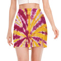 Red And Yellow Spider Tie Dye Print Side Slit Mini Skirt