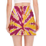 Red And Yellow Spider Tie Dye Print Side Slit Mini Skirt