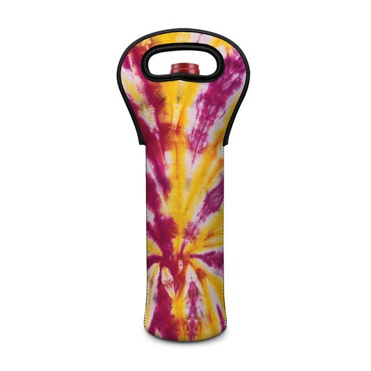 Red And Yellow Spider Tie Dye Print Single Neoprene Wine Tote