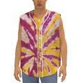 Red And Yellow Spider Tie Dye Print Sleeveless Baseball Jersey