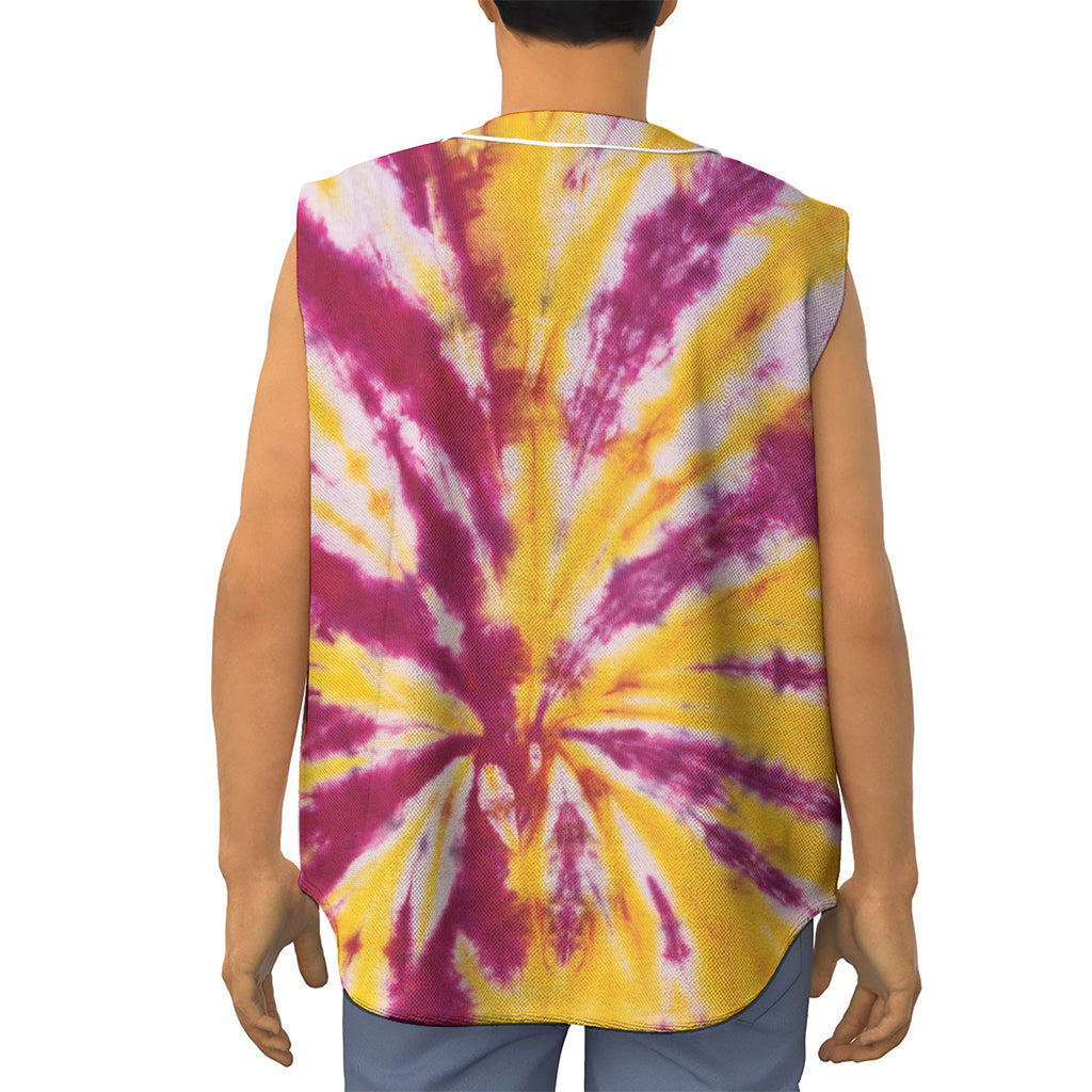 Red And Yellow Spider Tie Dye Print Sleeveless Baseball Jersey