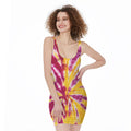 Red And Yellow Spider Tie Dye Print Sleeveless Bodycon Dress
