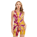 Red And Yellow Spider Tie Dye Print Sleeveless One Piece Swimsuit