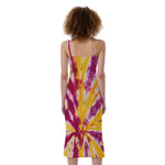 Red And Yellow Spider Tie Dye Print Slim Fit Midi Cami Dress