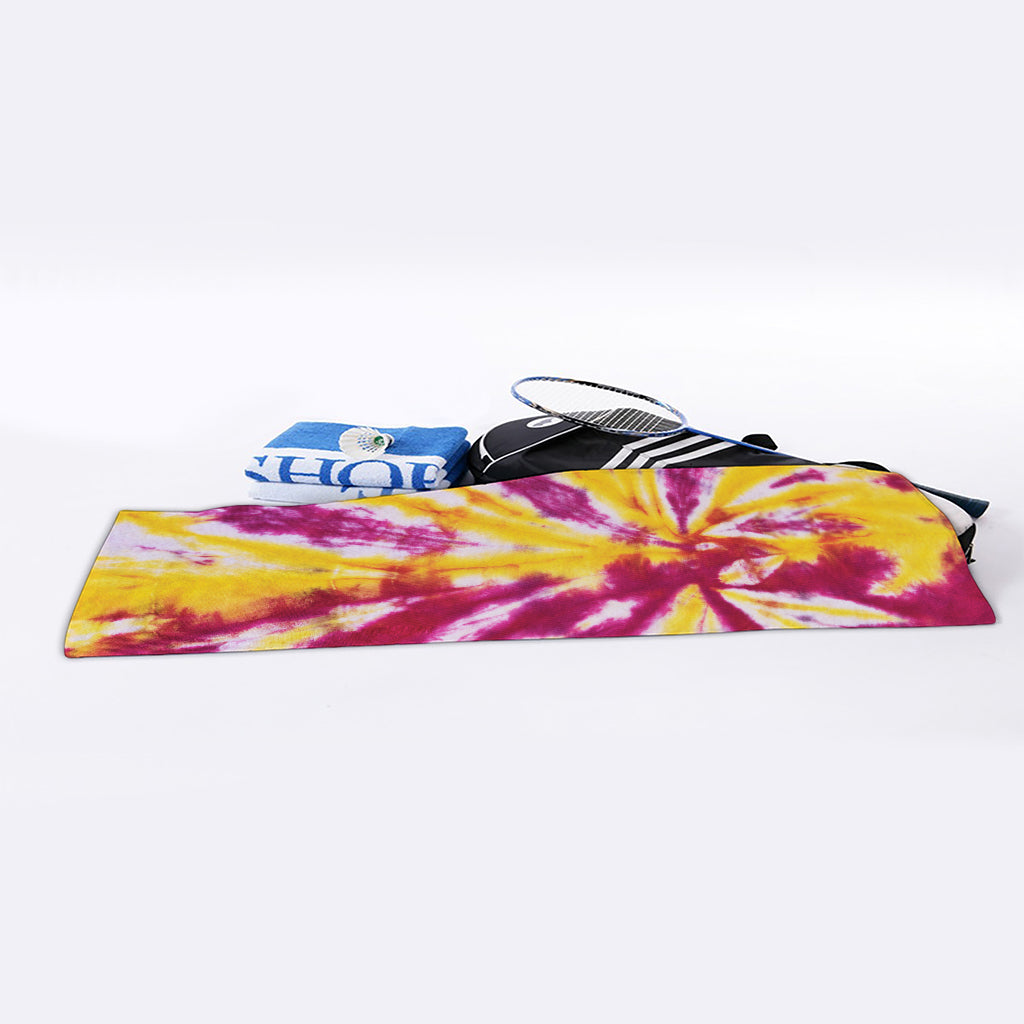 Red And Yellow Spider Tie Dye Print Sports Towel