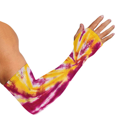 Red And Yellow Spider Tie Dye Print Sun Protection Arm Sleeves