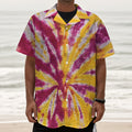 Red And Yellow Spider Tie Dye Print Textured Short Sleeve Shirt