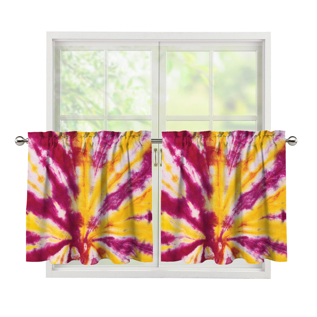 Red And Yellow Spider Tie Dye Print Tier Curtains