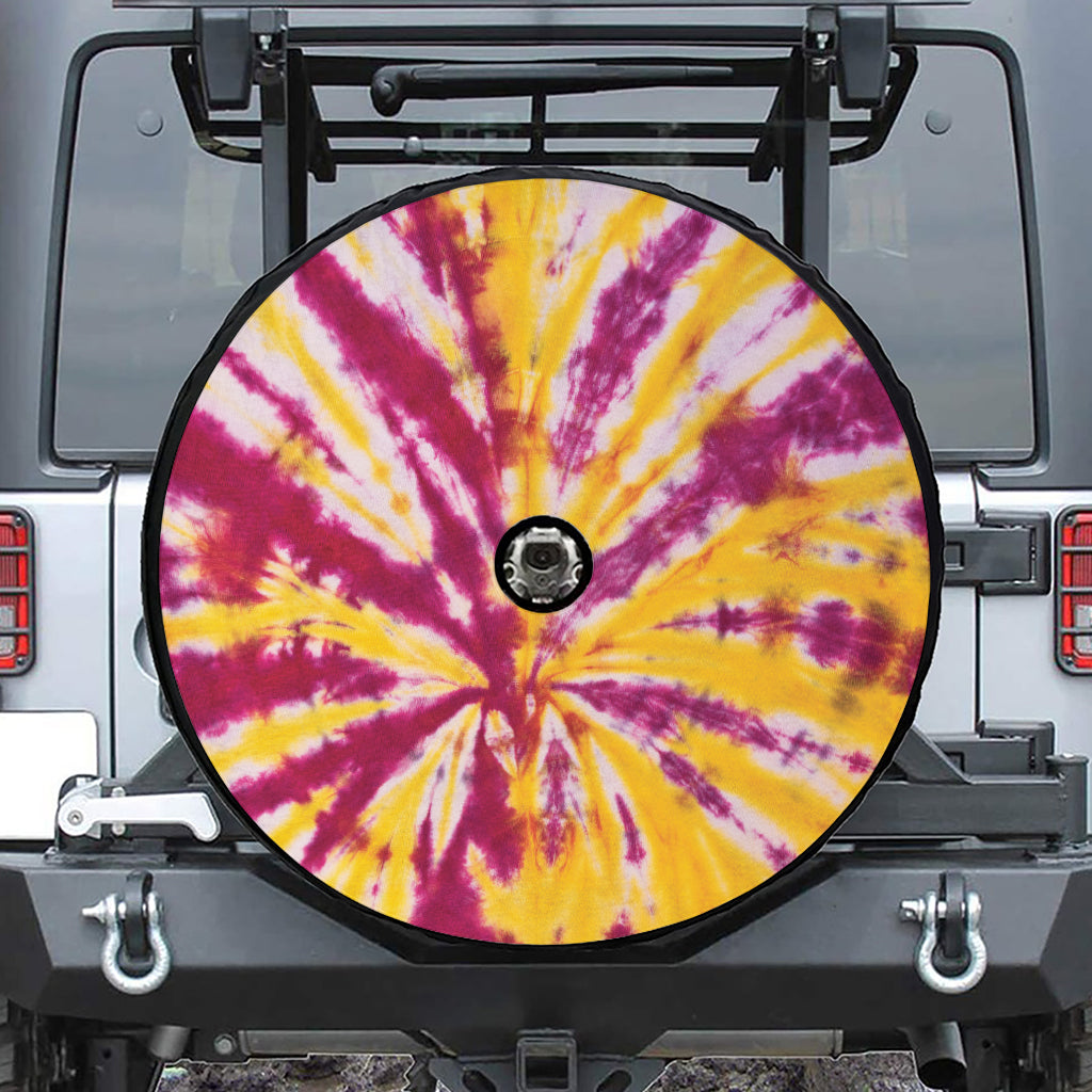 Red And Yellow Spider Tie Dye Print Tire Cover With Camera Hole