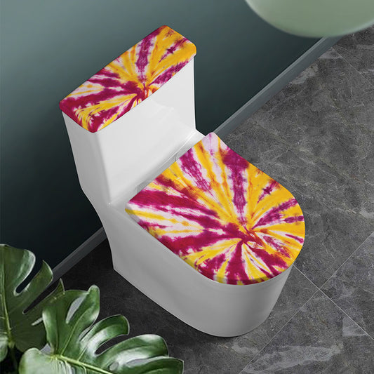 Red And Yellow Spider Tie Dye Print Toilet Lid And Tank Cover Set