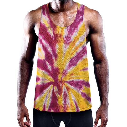 Red And Yellow Spider Tie Dye Print Training Tank Top