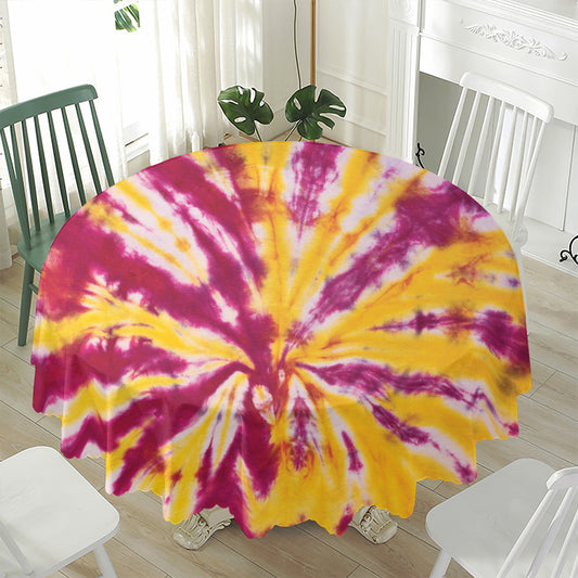 Red And Yellow Spider Tie Dye Print Waterproof Round Tablecloth