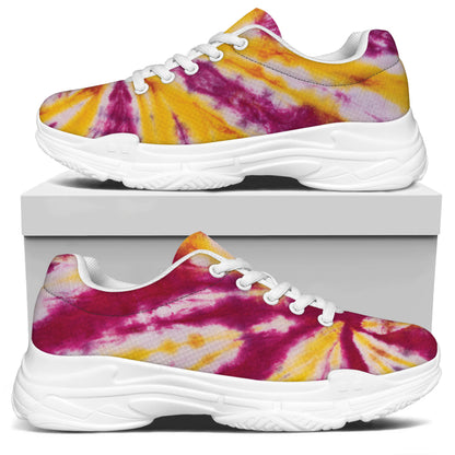 Red And Yellow Spider Tie Dye Print White Chunky Shoes