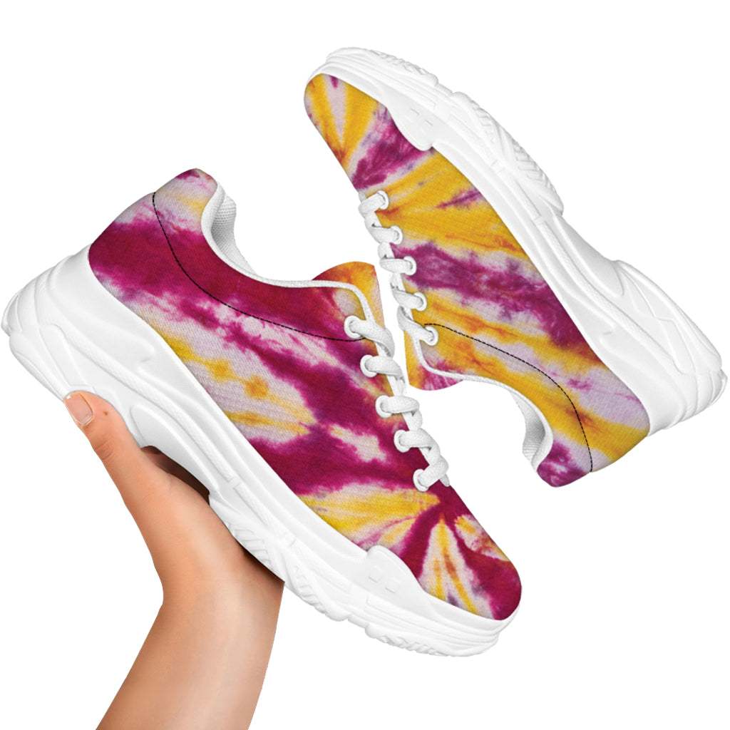 Red And Yellow Spider Tie Dye Print White Chunky Shoes