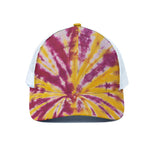 Red And Yellow Spider Tie Dye Print White Mesh Trucker Cap