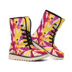 Red And Yellow Spider Tie Dye Print Winter Boots