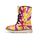 Red And Yellow Spider Tie Dye Print Winter Boots
