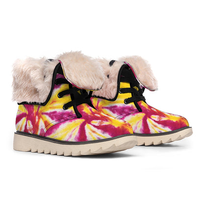 Red And Yellow Spider Tie Dye Print Winter Boots