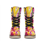 Red And Yellow Spider Tie Dye Print Winter Boots