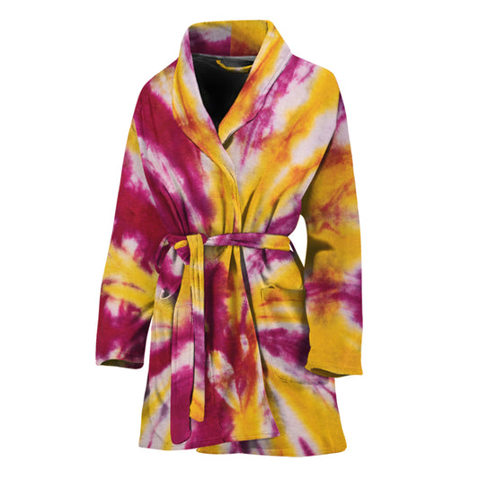 Red And Yellow Spider Tie Dye Print Women's Bathrobe