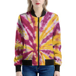 Red And Yellow Spider Tie Dye Print Women's Bomber Jacket