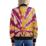 Red And Yellow Spider Tie Dye Print Women's Bomber Jacket