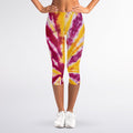 Red And Yellow Spider Tie Dye Print Women's Capri Leggings