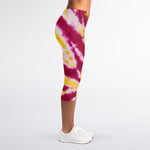 Red And Yellow Spider Tie Dye Print Women's Capri Leggings