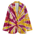 Red And Yellow Spider Tie Dye Print Women's Cotton Blazer