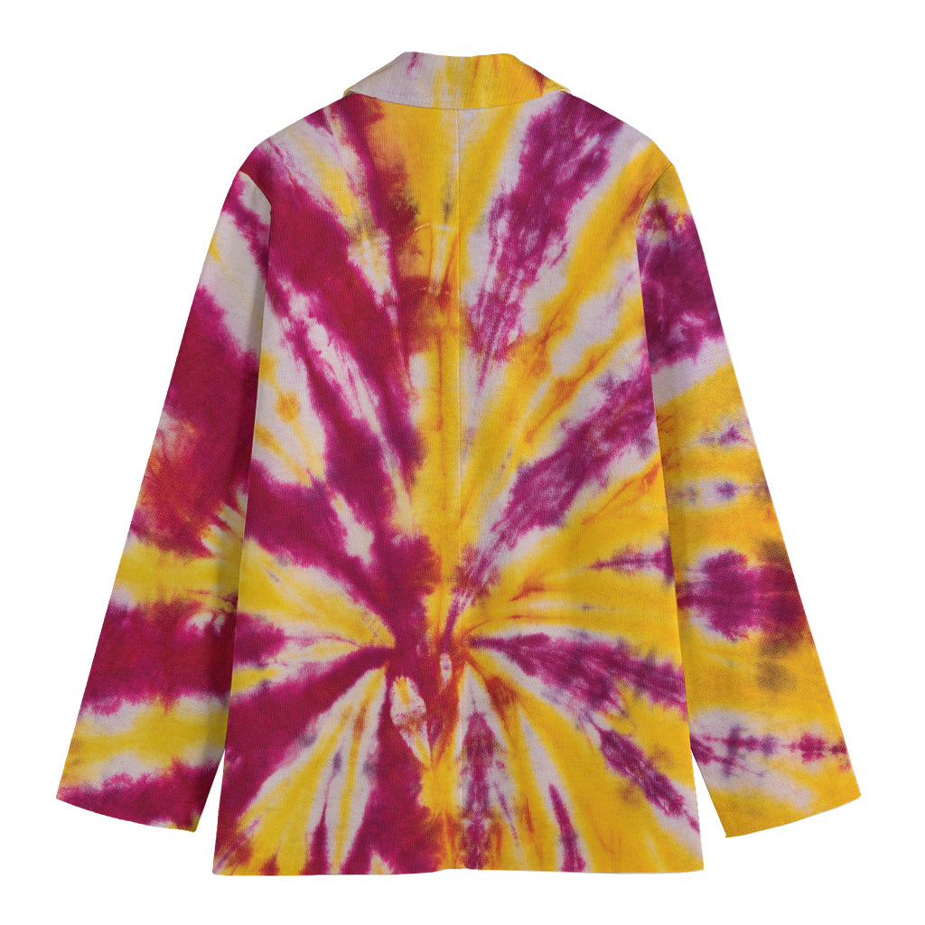 Red And Yellow Spider Tie Dye Print Women's Cotton Blazer