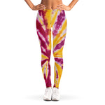 Red And Yellow Spider Tie Dye Print Women's Leggings