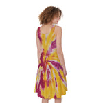 Red And Yellow Spider Tie Dye Print Women's Sleeveless Dress