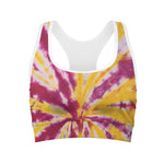 Red And Yellow Spider Tie Dye Print Women's Sports Bra